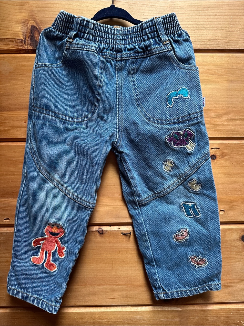 Vintage Sesame Street Elmo embroidered jeans elastic waist good condition 3T